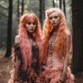 Two pink pixies in the forest